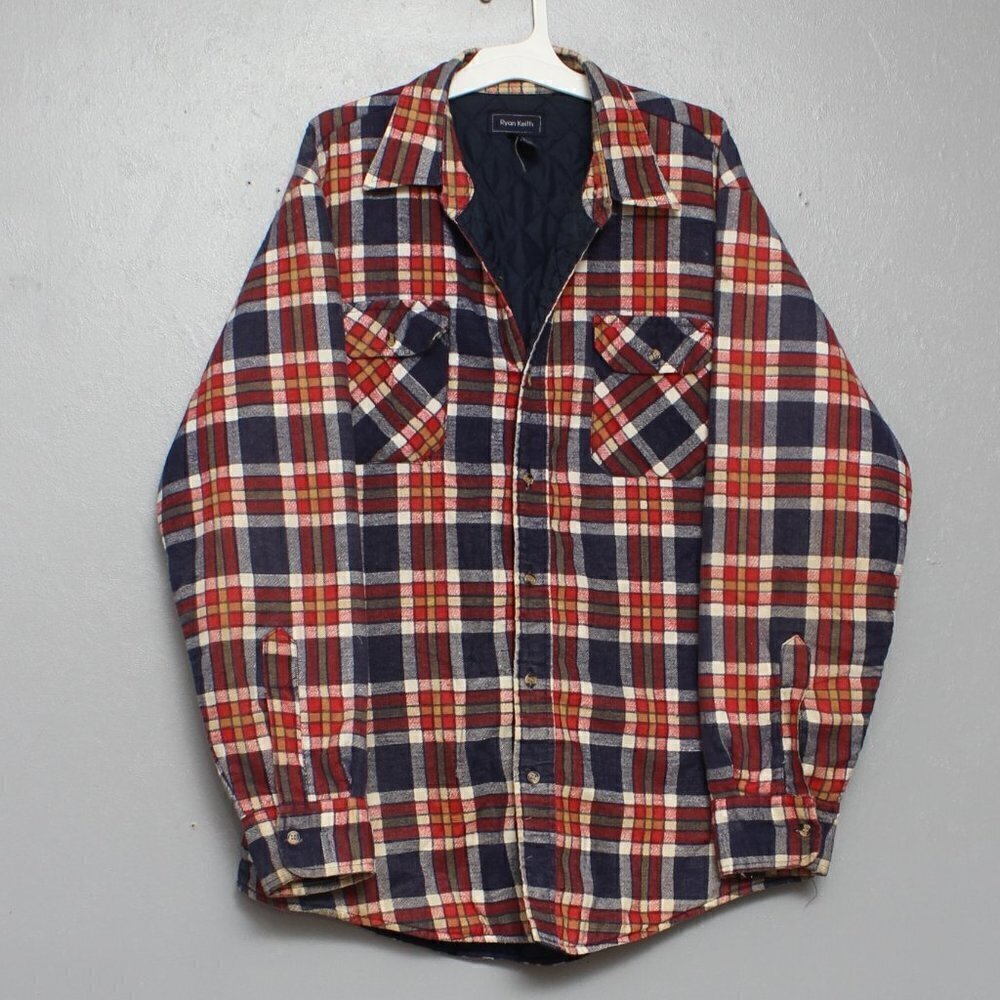 Vintage Ryan Keith red blue plaid quilted interior flannel farm jacket